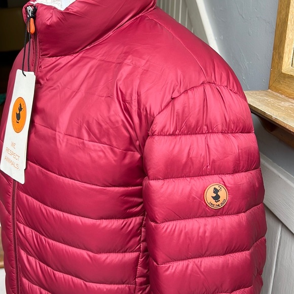 NWT Save the Duck Faux Shearling Puffer Jacket in Ruby Red - Picture 9 of 16